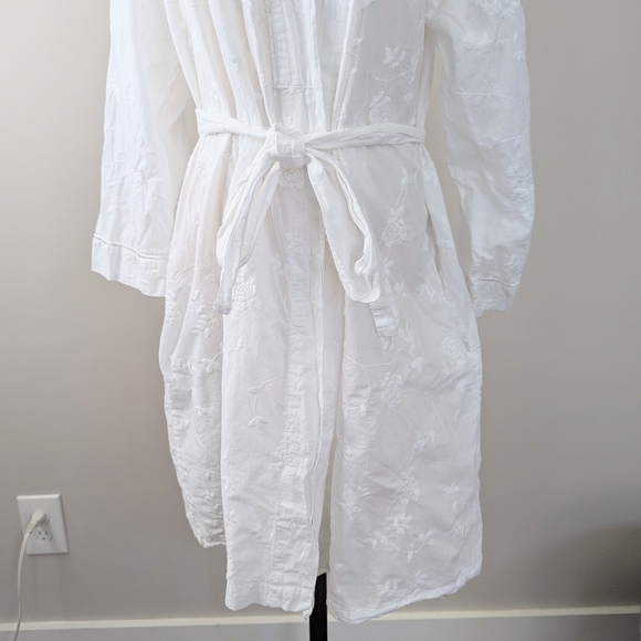 Vintage White Embroidered Floral Cotton Robe Cottagecore Dainty XL Bride - Picture 5 of 15